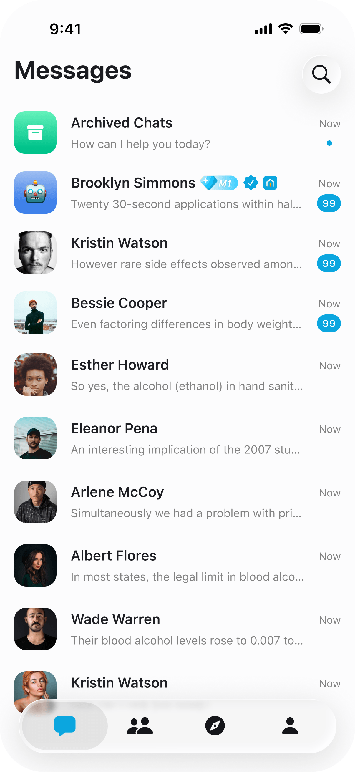 GoldHouse mobile Messages screen