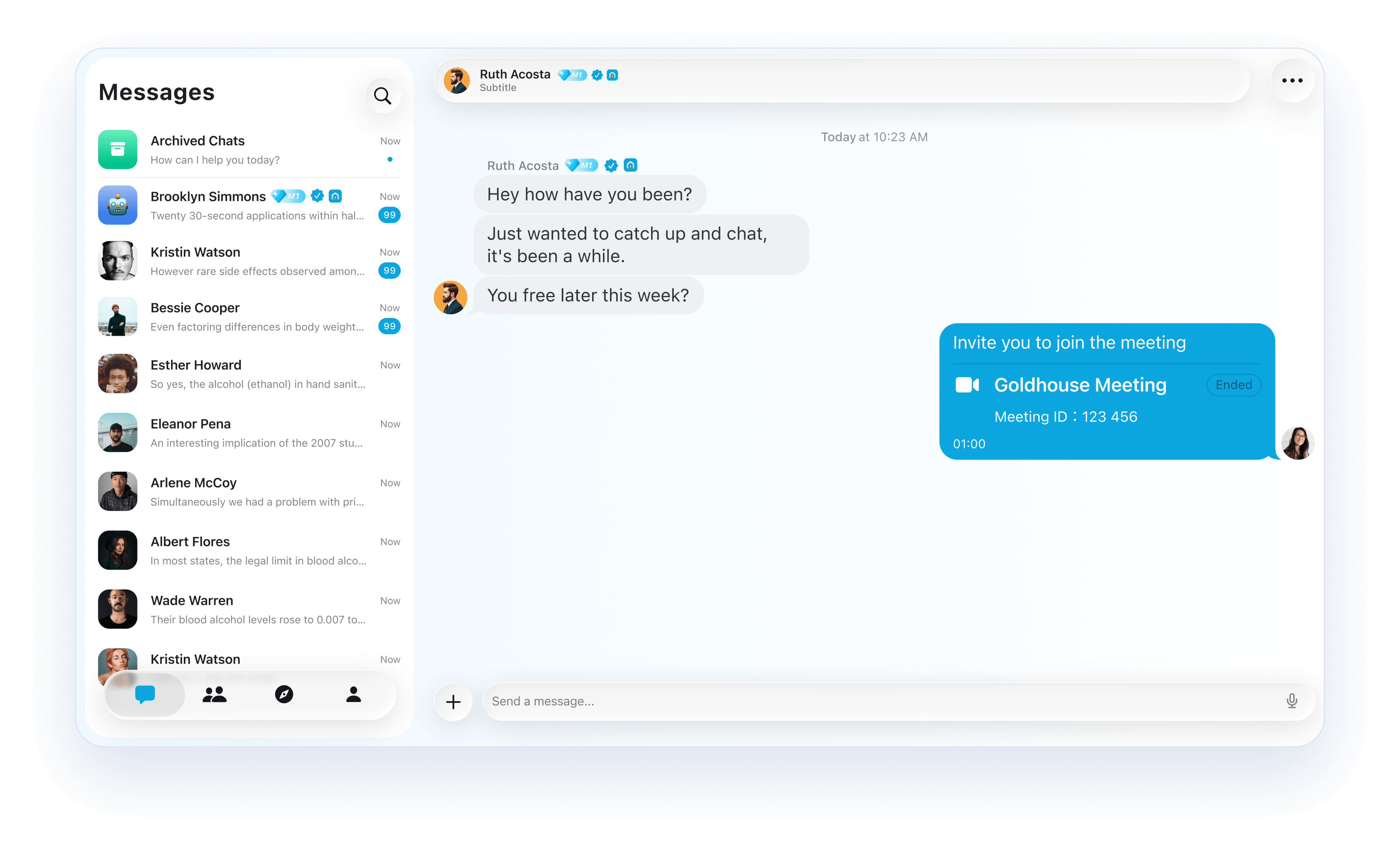 GoldHouse Messages interface